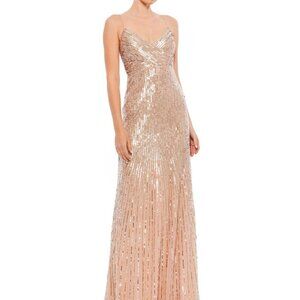 Mac Duggal Gold Sequin And Beaded Gown